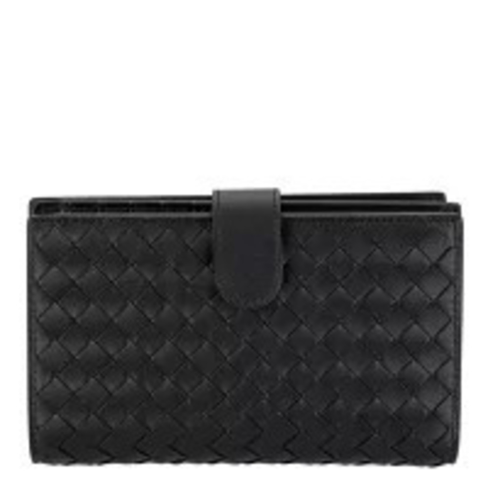 Bottega Veneta Bi fold Wallet Compact Intrecciato Leather Black